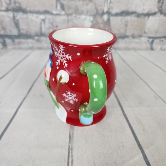 Pier 1 Imports Jolly Holiday Snowman 3D Mug Red Green Handpainted 16oz - Picture 8 of 15